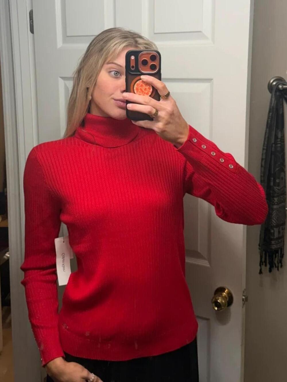 Red Calvin Klein Long Sleeve Turtleneck